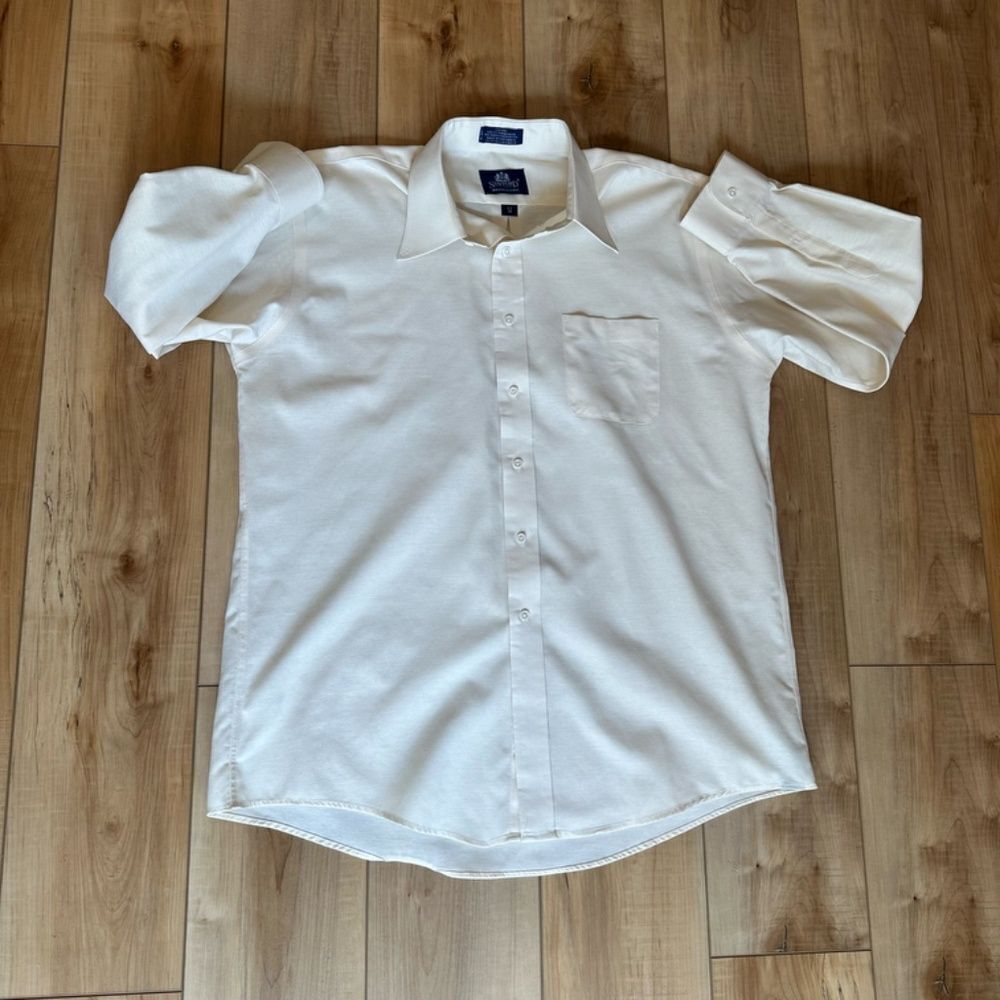 Stafford Wrinkle Free Mens Button Down Shirt Soft Yellow Size 17 / 33 - Picture 6 of 11